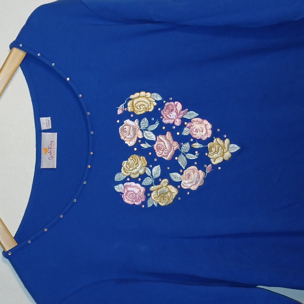 Quacker Factory Women's Shirt 3/4 Sleeves  Heart Floral Design Size Large - Picture 2 of 5